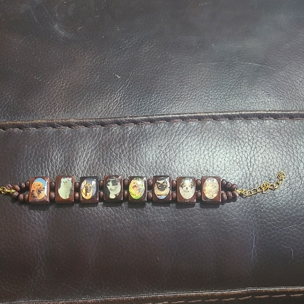 Brown Beaded Bracelet with Animal Images